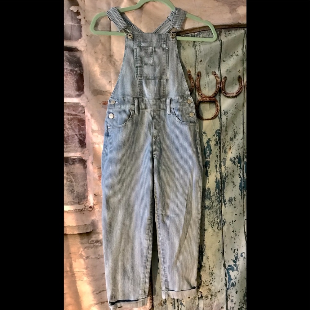 Vintage child’s Jordache blue ticking overalls